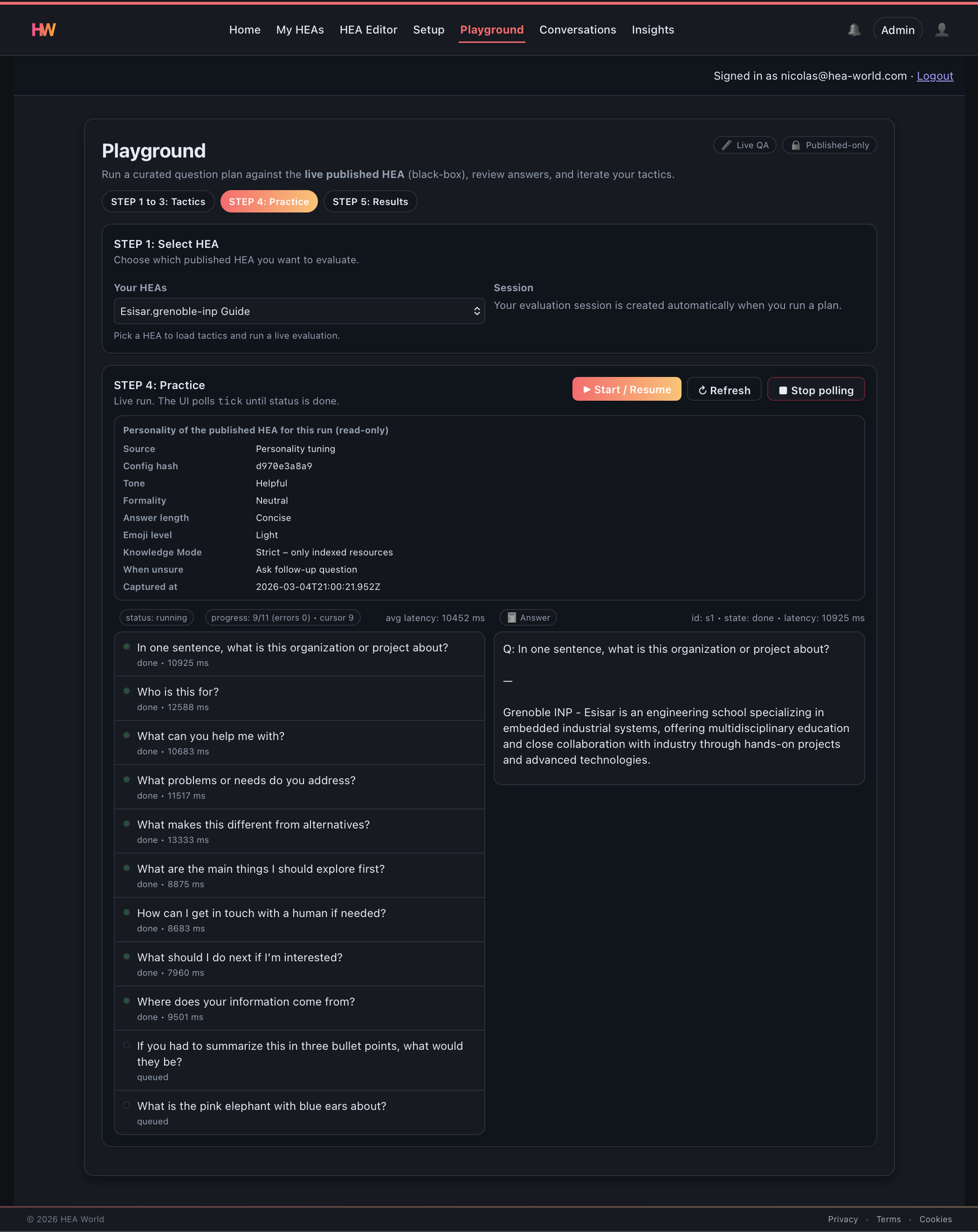 Playground screenshot (scenario testing, dark mode)