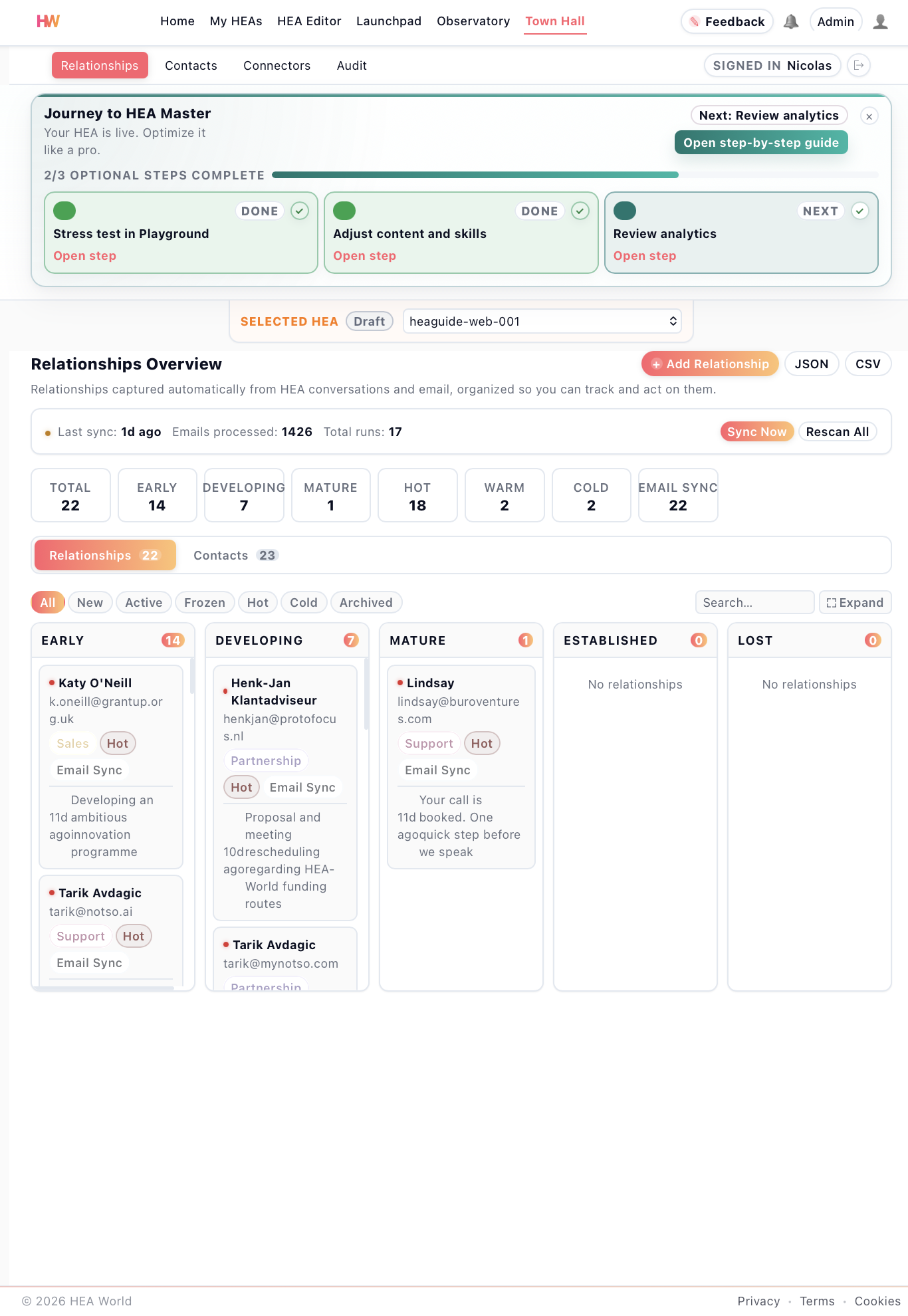 Town Hall — pipeline and contact management