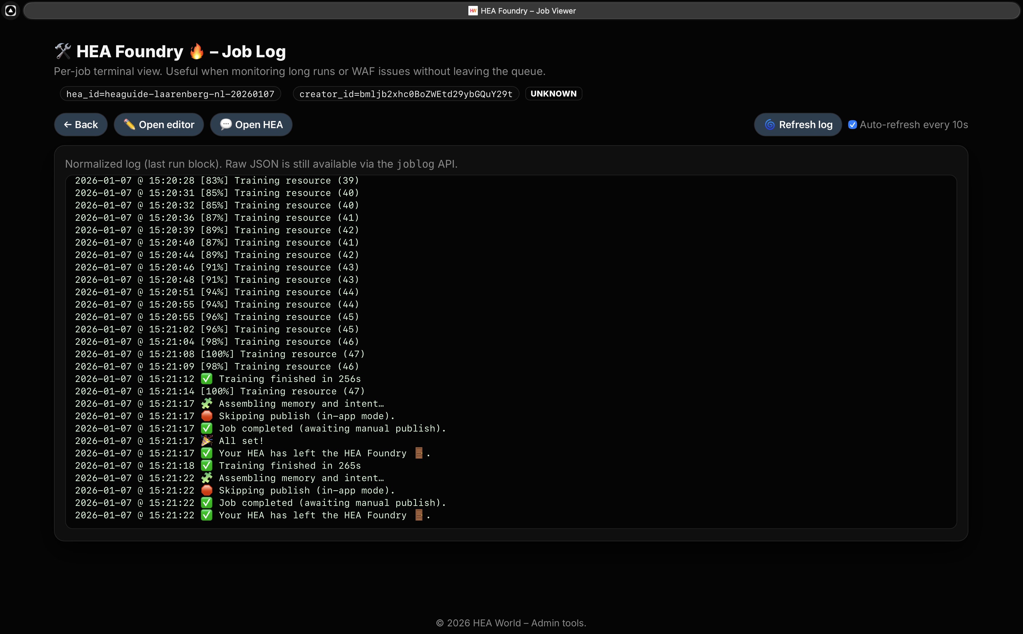 Foundry screenshot (create/update an HEA)