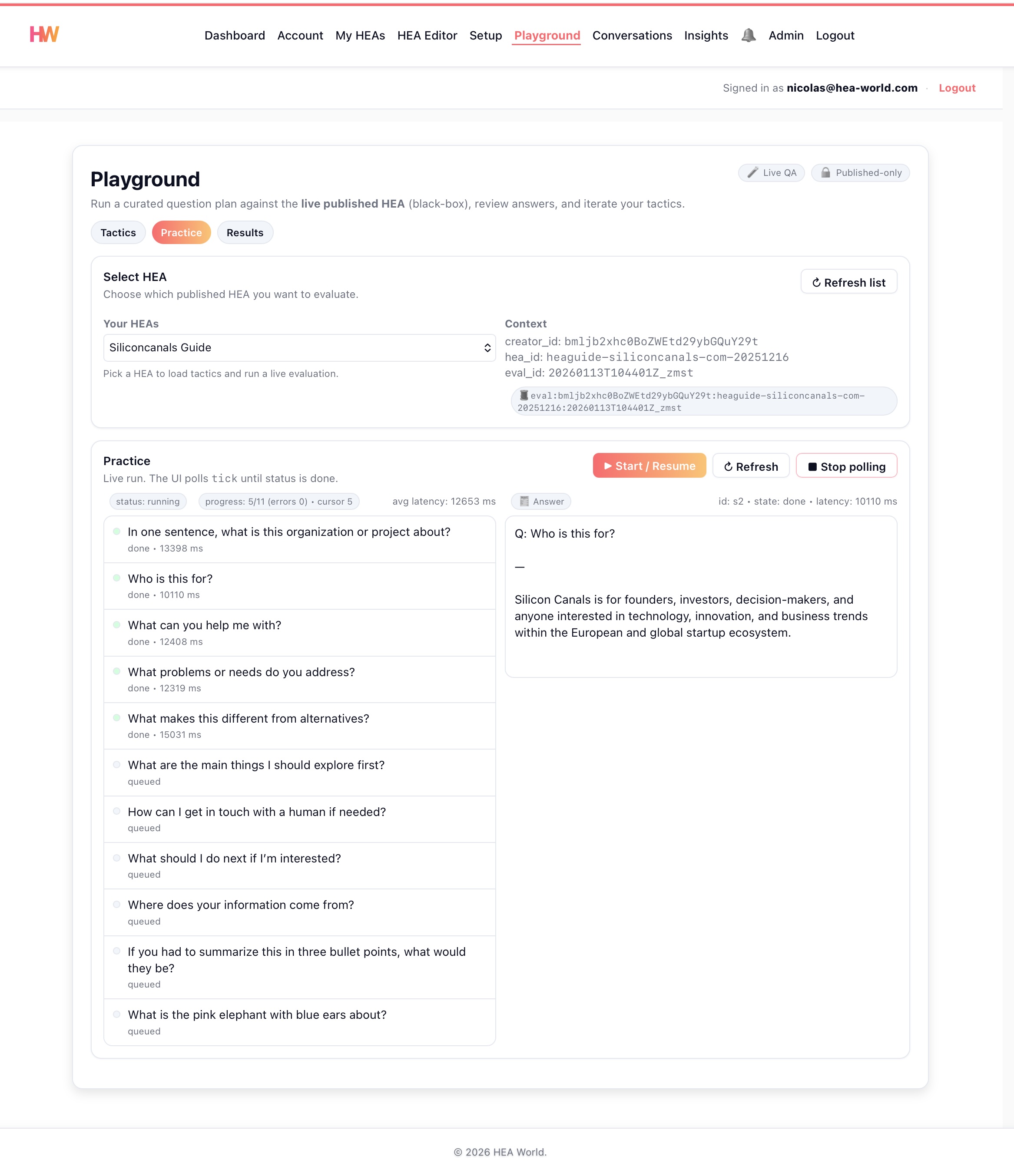 Playground screenshot (scenario testing)